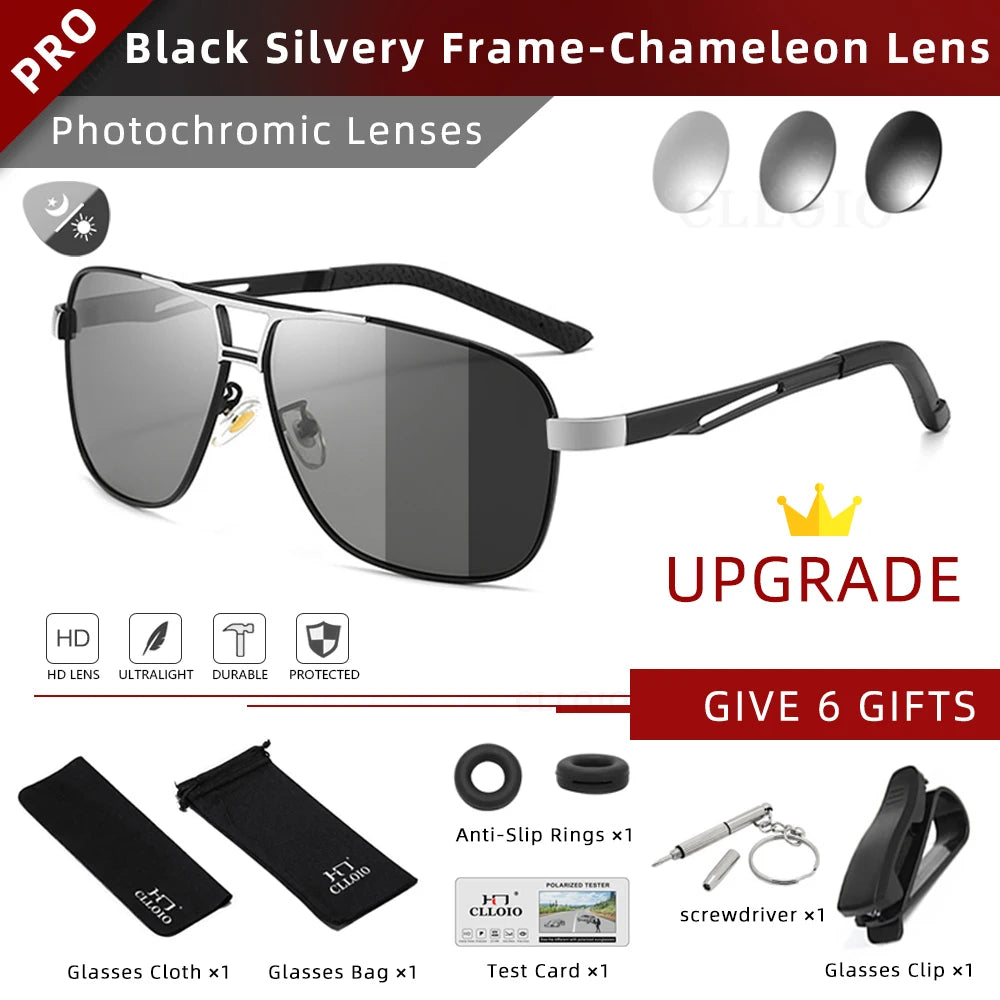 Square Photochromic Polarized Sunglasses Men Change Color Sun Glasses Chameleon Anti-glare Driving Oculos de sol ShopOnlyDeal