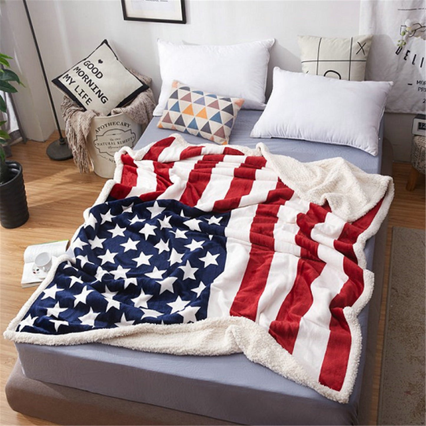 US UK Flag Sherpa Blanket Double Layer 3D Printed Fleece Plush Throw Blankets for Sofa Air Condition Quilts Dropshipping ShopOnlyDeal