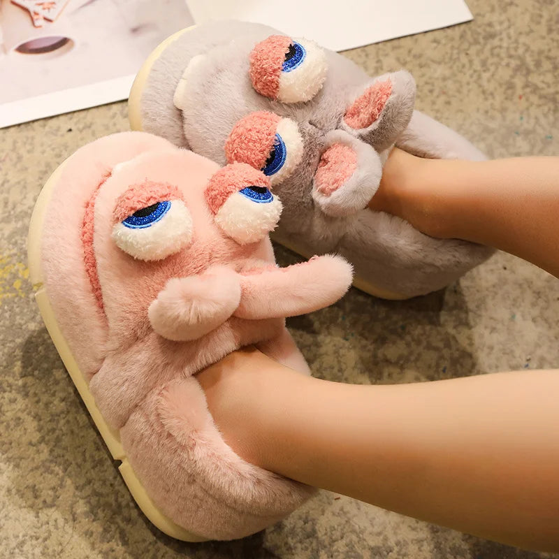 Cartoon Cute Bucktooth Rabbit Cotton Shoes Thickened Thermal Package in Winter Root Lovers Funny Slippers Men and Women ShopOnlyDeal