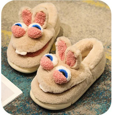 Cartoon Cute Bucktooth Rabbit Cotton Shoes Thickened Thermal Package in Winter Root Lovers Funny Slippers Men and Women ShopOnlyDeal