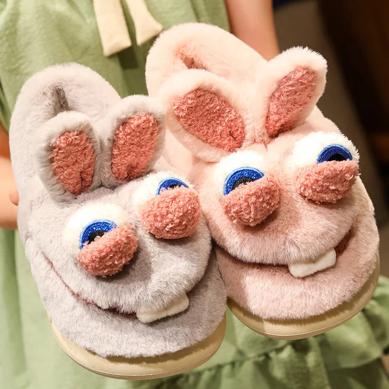 Cartoon Cute Bucktooth Rabbit Cotton Shoes Thickened Thermal Package in Winter Root Lovers Funny Slippers Men and Women ShopOnlyDeal