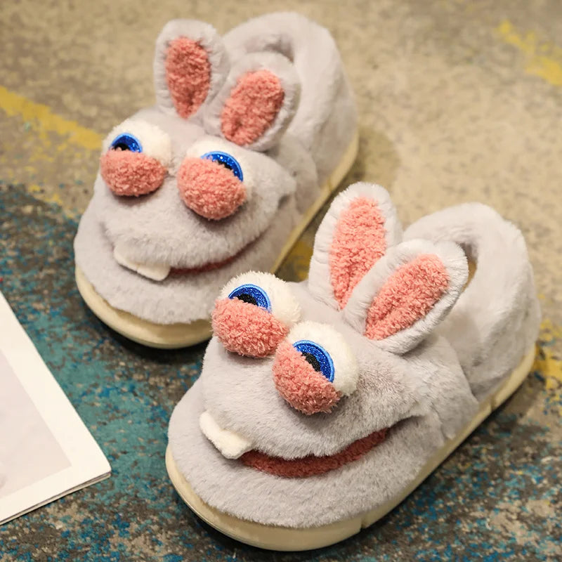 Cartoon Cute Bucktooth Rabbit Cotton Shoes Thickened Thermal Package in Winter Root Lovers Funny Slippers Men and Women ShopOnlyDeal