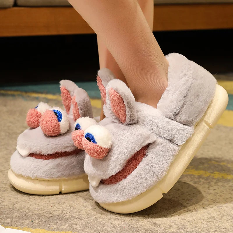 Cartoon Cute Bucktooth Rabbit Cotton Shoes Thickened Thermal Package in Winter Root Lovers Funny Slippers Men and Women ShopOnlyDeal