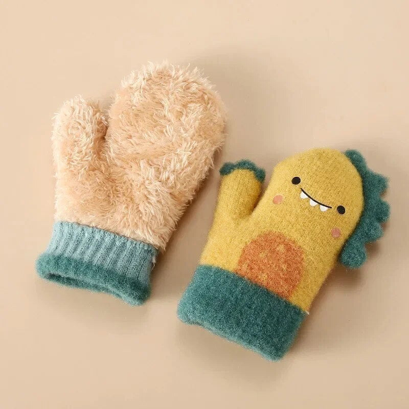 Dinosaur Baby Gloves Cartoon Warm Autumn Winter Kids Girl Boy Full Finger Gloves Knitted Thick Outdoor Children Toddler Mittens ShopOnlyDeal