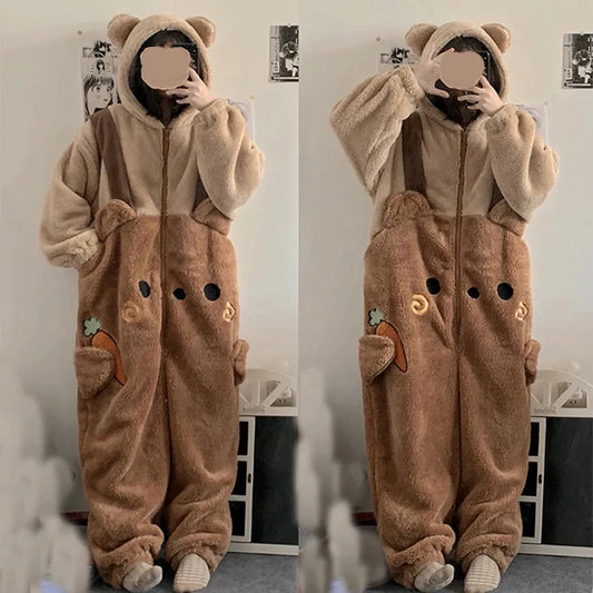 Cartoon Onesie Pajamas Funny Fleece Pyjama Flannel Anime Onesie Adults Animal Pajamas Set Women Men Warm Winter Bear Sleepwear Cosplay Halloween ShopOnlyDeal