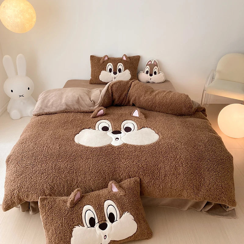 Ping Pig Bedding Cartoon Warm Winter Soft Comfortable Velvet Fleece Bedding Set Duvet Cover Linen Fitted Sheet Pillowcases ShopOnlyDeal