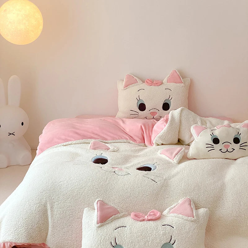 Ping Pig Bedding Cartoon Warm Winter Soft Comfortable Velvet Fleece Bedding Set Duvet Cover Linen Fitted Sheet Pillowcases ShopOnlyDeal