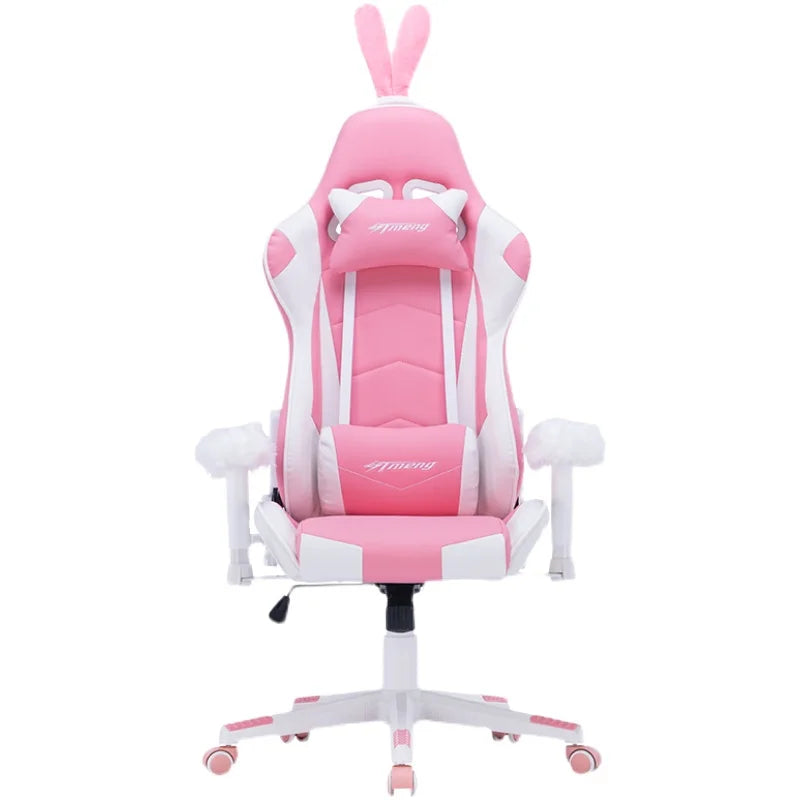 Cartoon Gaming Chair With Pink Bunny Ear For Girls Live chair,Women Cute lift swivel chair,office computer chair,home gamer chair with footrest ShopOnlyDeal