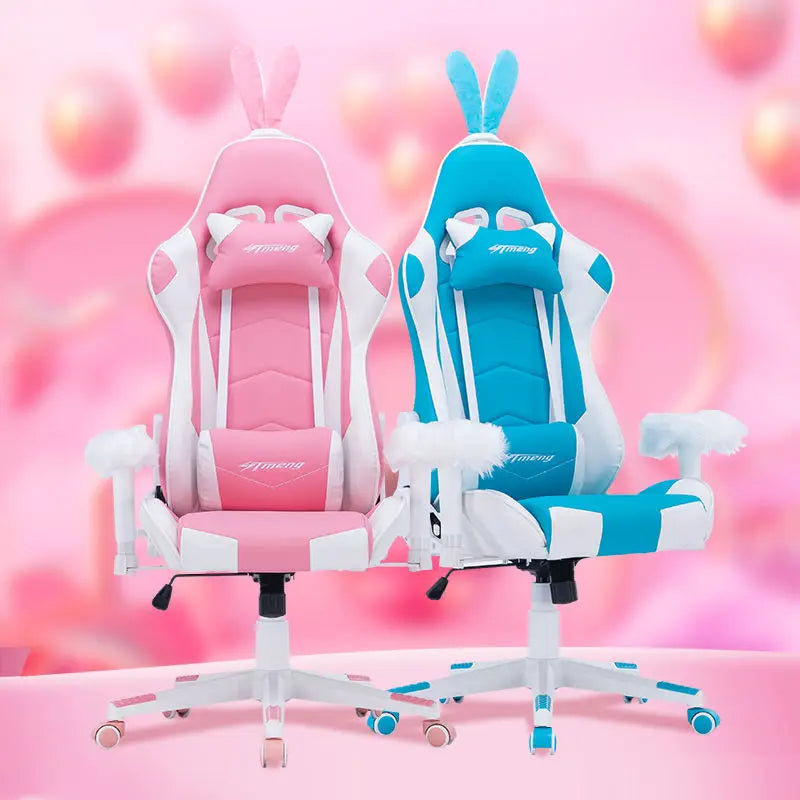Cartoon Gaming Chair With Pink Bunny Ear For Girls Live chair,Women Cute lift swivel chair,office computer chair,home gamer chair with footrest ShopOnlyDeal