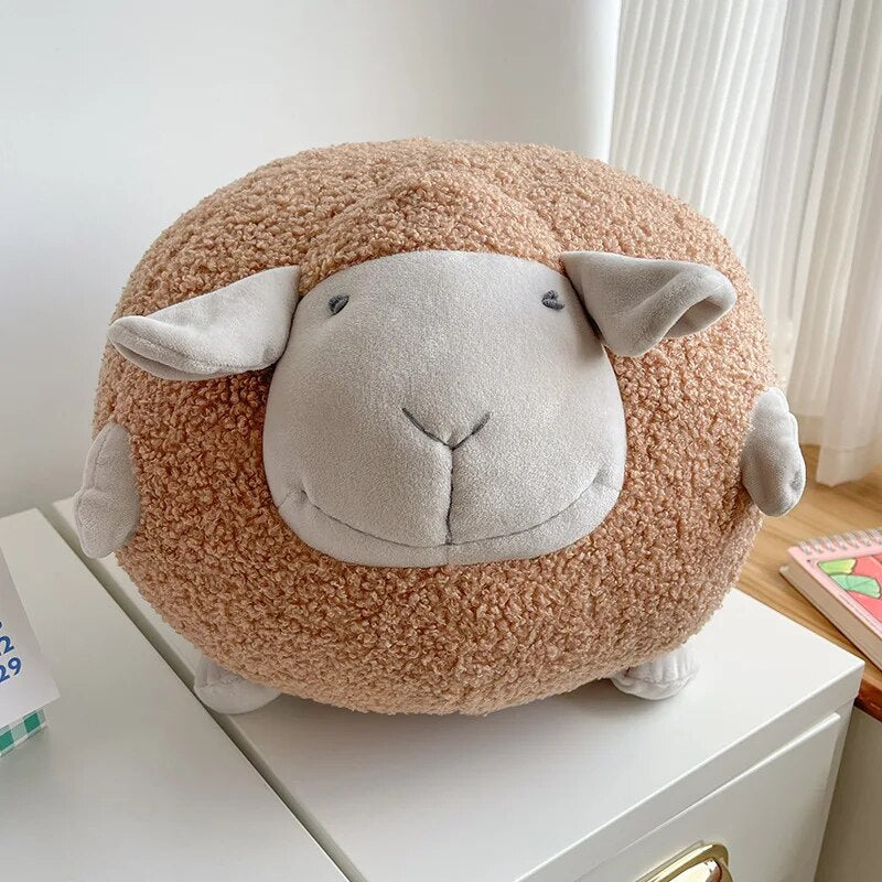 Cartoon Sheep Fresh Korean version Throw Pillow Cute Round Ball Children's Plush Doll Teddy Plush Nordic Sofa Cushion ShopOnlyDeal