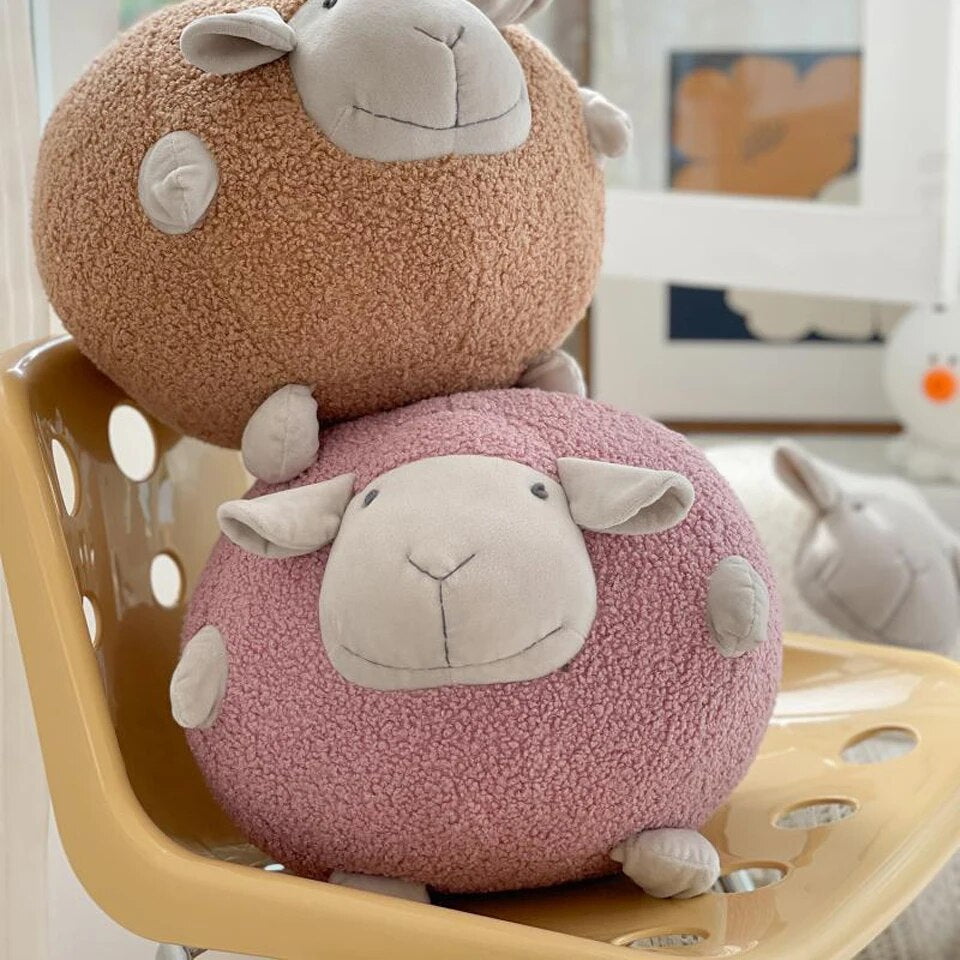 Cartoon Sheep Fresh Korean version Throw Pillow Cute Round Ball Children's Plush Doll Teddy Plush Nordic Sofa Cushion ShopOnlyDeal