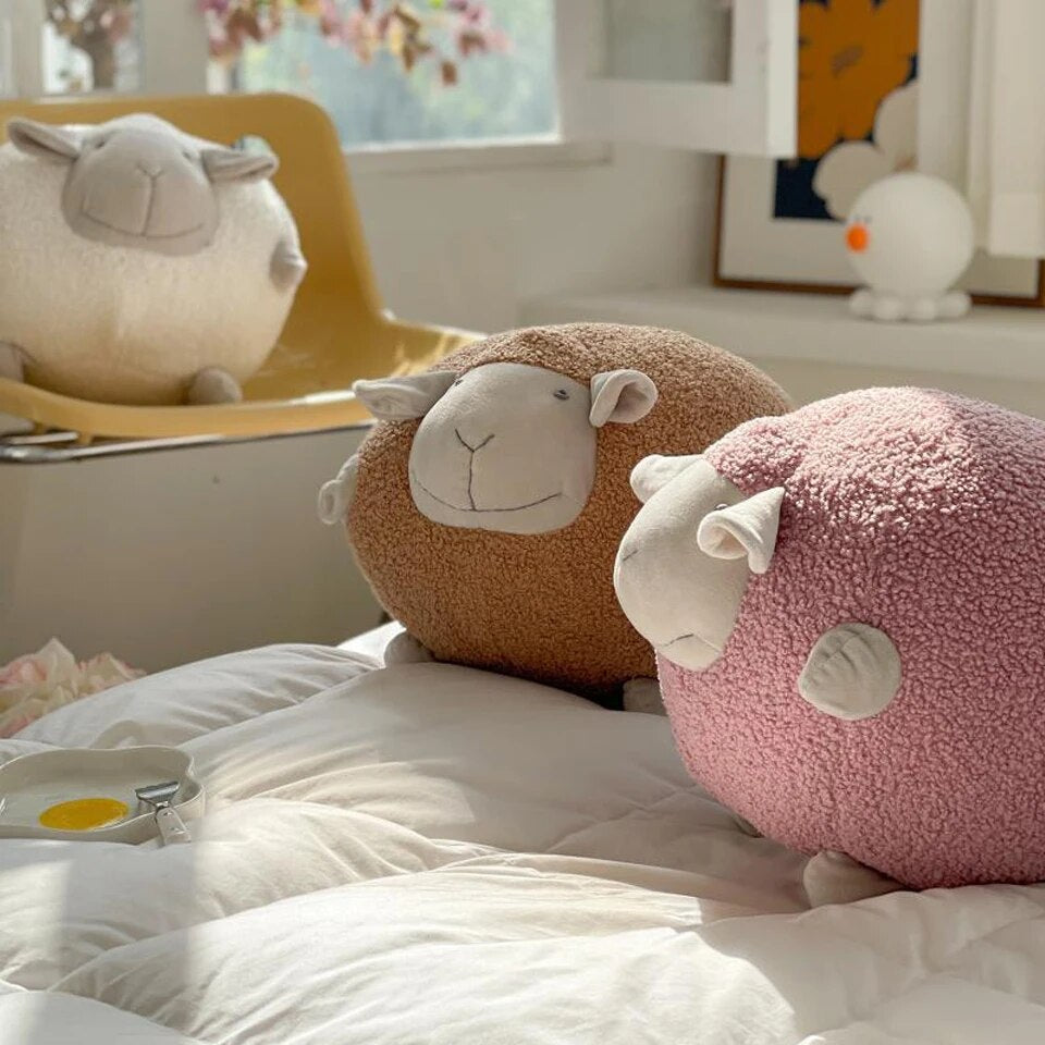 Cartoon Sheep Fresh Korean version Throw Pillow Cute Round Ball Children's Plush Doll Teddy Plush Nordic Sofa Cushion ShopOnlyDeal