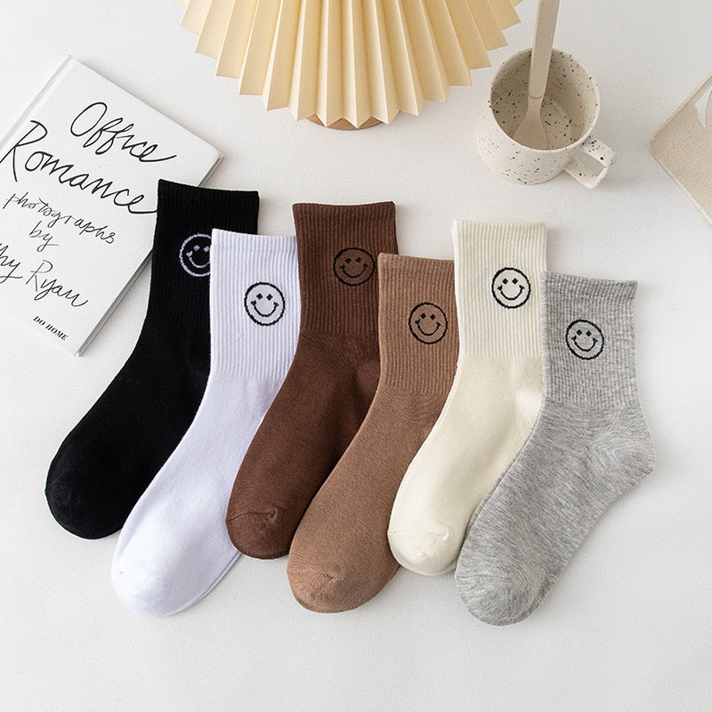 Smiley Face Socks Smiley Face Funny Women Kawaii Cute Happy Streetwear Cotton Woman Sock Femme Cool Trendy Cartoon ShopOnlyDeal