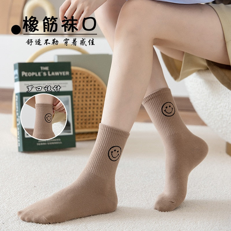 Smiley Face Socks Smiley Face Funny Women Kawaii Cute Happy Streetwear Cotton Woman Sock Femme Cool Trendy Cartoon ShopOnlyDeal