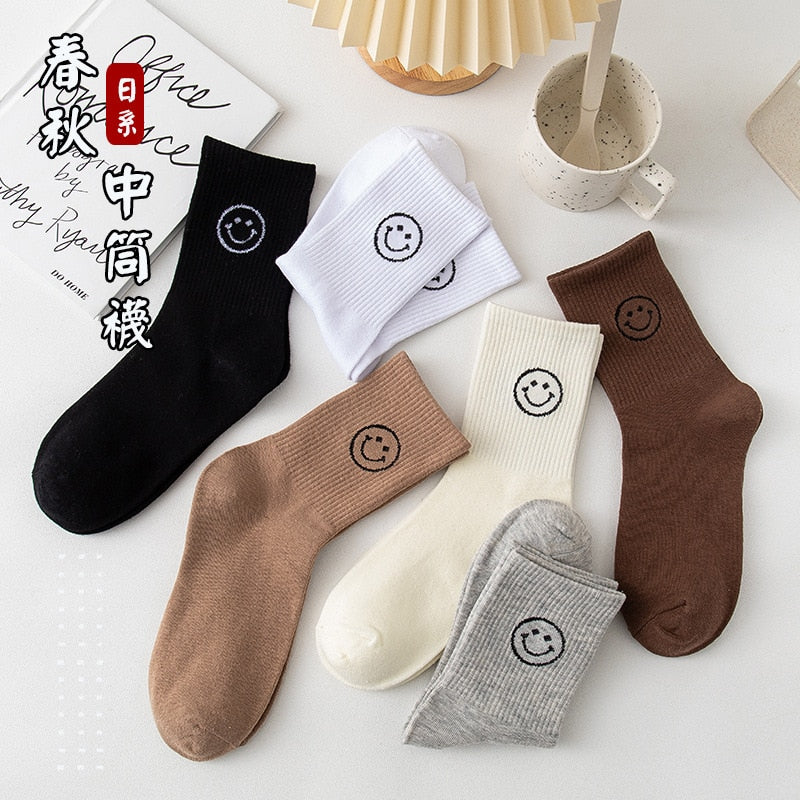 Smiley Face Socks Smiley Face Funny Women Kawaii Cute Happy Streetwear Cotton Woman Sock Femme Cool Trendy Cartoon ShopOnlyDeal