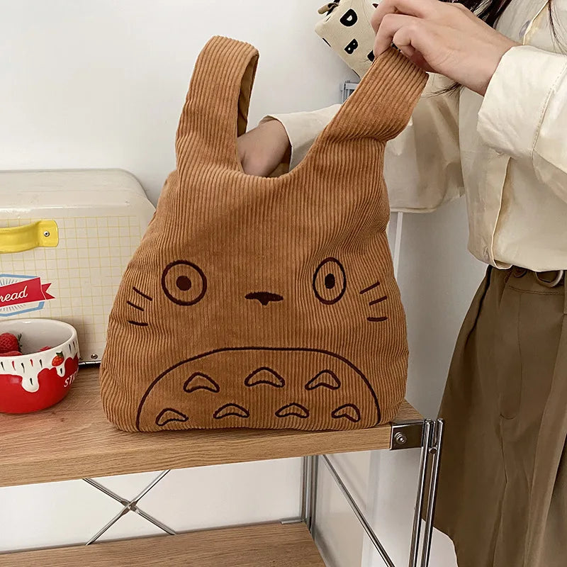 Cartoon Totoro Embroidery Lamb Fabric Handbag for Women Girls Japan INS Shoulder Bag Tote Bag Soft Fur Shopper Bag China David Trade CO.,LTD.