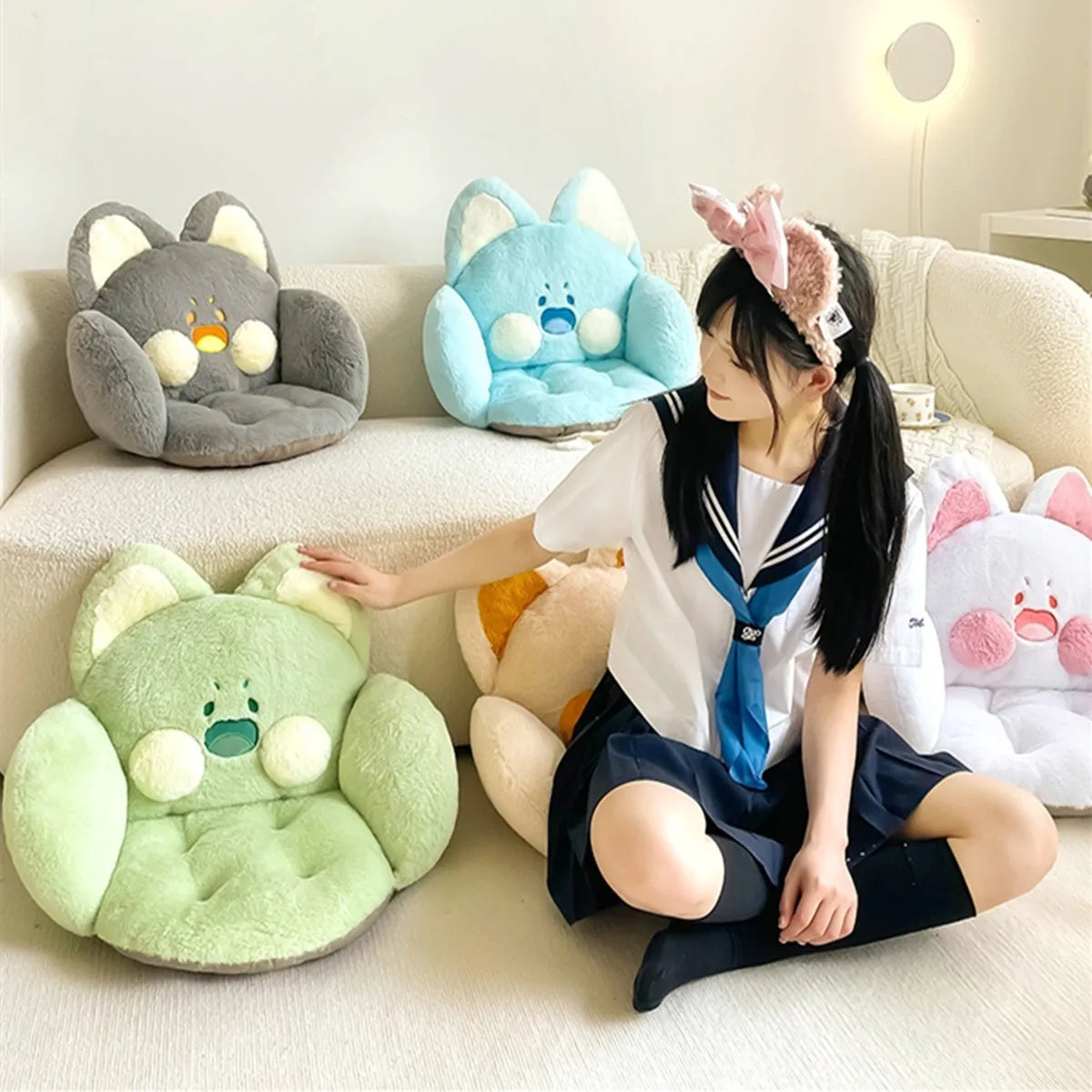 Kawaii Cat Cushion Pillow,Comfy Kawaii Chair Cushion,Necessary For Office And Bedroom,Single Seat Back,Home Decor Plush Seat Pads. ShopOnlyDeal