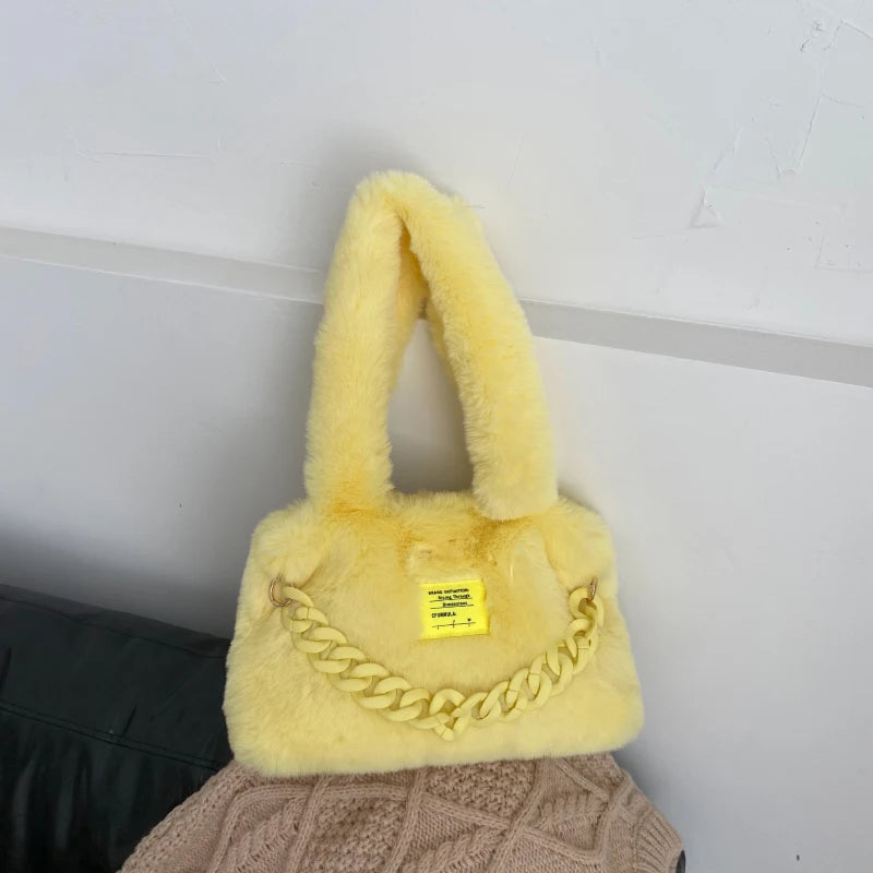 Chain Tote Bags for Women 2022 Winter Trend Designer Fashion Small Soft Faux Fur Kawaii Handbags Shoulder BagsShopper bag ShopOnlyDeal