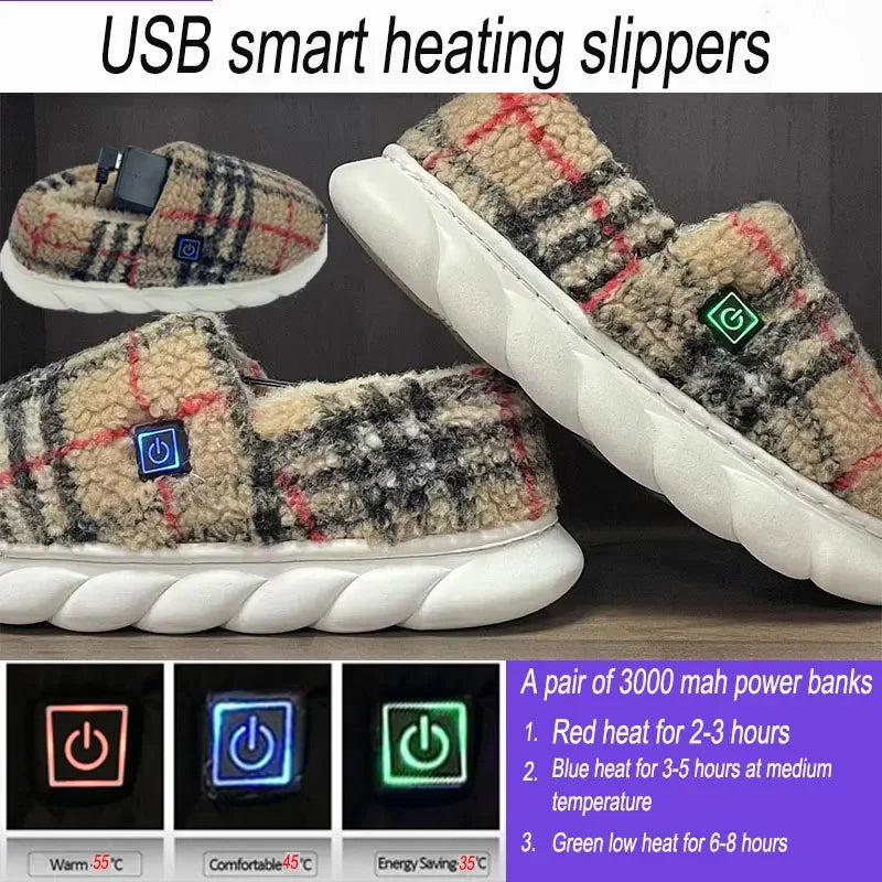 Heated Charging Usb Cotton Heating Slippers Smart Home Heating Shoes Usb Charging Heating Shoes Winterproof Warm Home Shoes Women ShopOnlyDeal