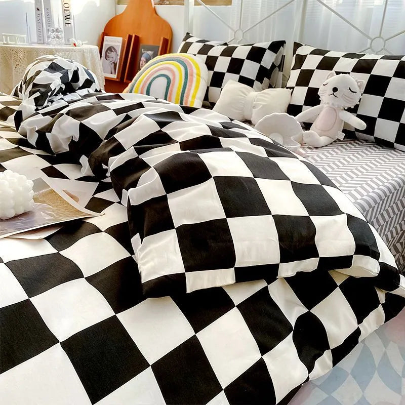 Checkerboard Bedding Set No Comforter Hot Sale Single Queen Size Flat Sheet Quilt Duvet Cover Pillowcase Polyester Bed Linens Sunny-Home Store