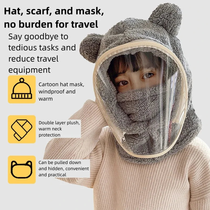 Full Face Mask Hat Autumn Winter Children Adult Windproof  Head Neck Cover Ski Cycling Beanies Kids Cute Bear Ear Protection Caps ShopOnlyDeal