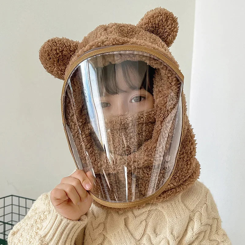 Full Face Mask Hat Autumn Winter Children Adult Windproof  Head Neck Cover Ski Cycling Beanies Kids Cute Bear Ear Protection Caps ShopOnlyDeal