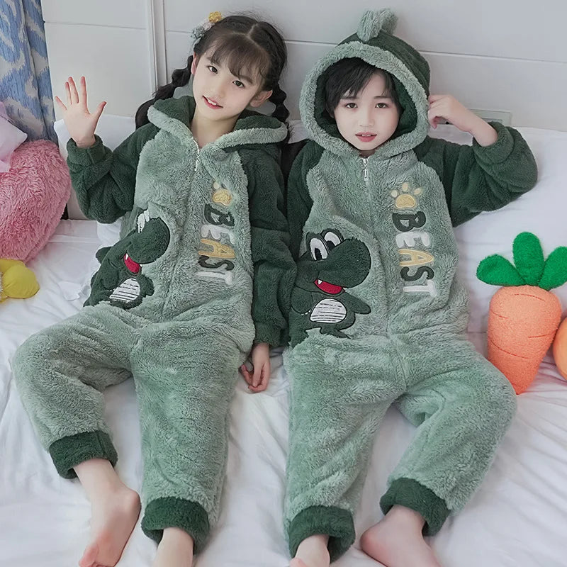 Kawaii Children Pyjamas Dinosaur Pajamas Animal Costume Anime Cosplay Clothes for Kids Boy Winter Warm Onesies Hooded Girls Loungewear ShopOnlyDeal