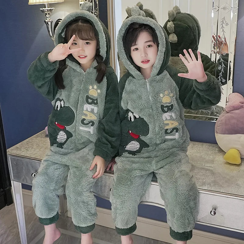 Kawaii Children Pyjamas Dinosaur Pajamas Animal Costume Anime Cosplay Clothes for Kids Boy Winter Warm Onesies Hooded Girls Loungewear ShopOnlyDeal