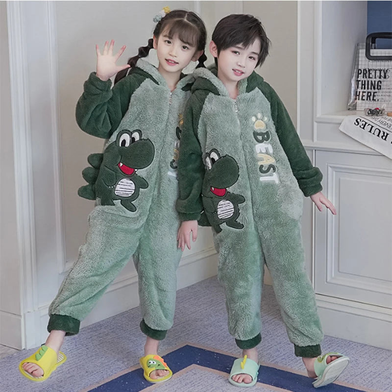 Kawaii Children Pyjamas Dinosaur Pajamas Animal Costume Anime Cosplay Clothes for Kids Boy Winter Warm Onesies Hooded Girls Loungewear ShopOnlyDeal