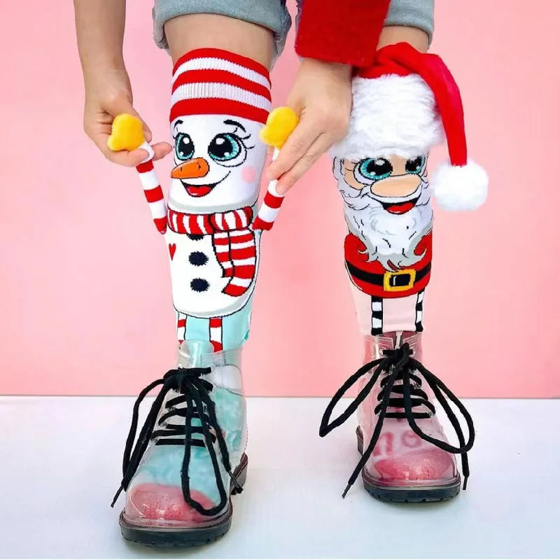 Christmas Cartoon Stockings 3D Santa Claus Snowman Stockings Clear Print Anti-shrink Xmas Socks for Home Party Gifts Decor ShopOnlyDeal