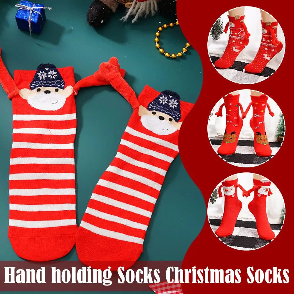 Christmas Creative Magnetic Suction Socks Cotton Toe Mid Couple 3d In Socks Socks Celebrity Tube Hand Hand With Magnet Sock ShopOnlyDeal