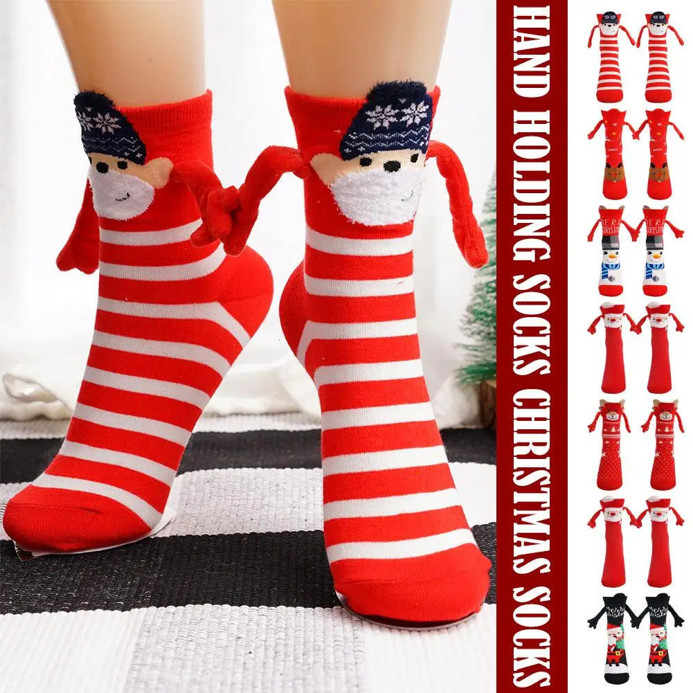 Christmas Creative Magnetic Suction Socks Cotton Toe Mid Couple 3d In Socks Socks Celebrity Tube Hand Hand With Magnet Sock ShopOnlyDeal