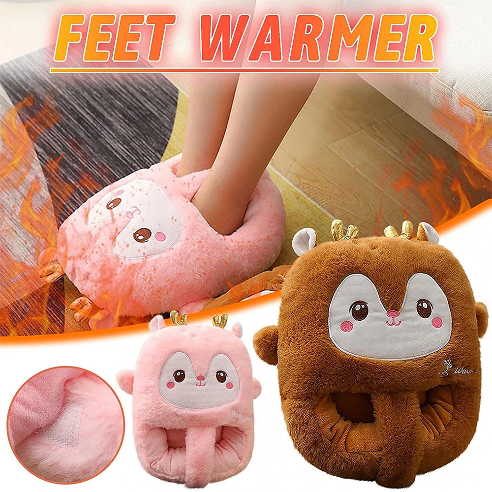 Christmas Foot Warmer Washable Cute Elk Shape Warms Slippers Winter Plush Warm Boots Shoe For Xmas Valentine's Day Gifts ShopOnlyDeal