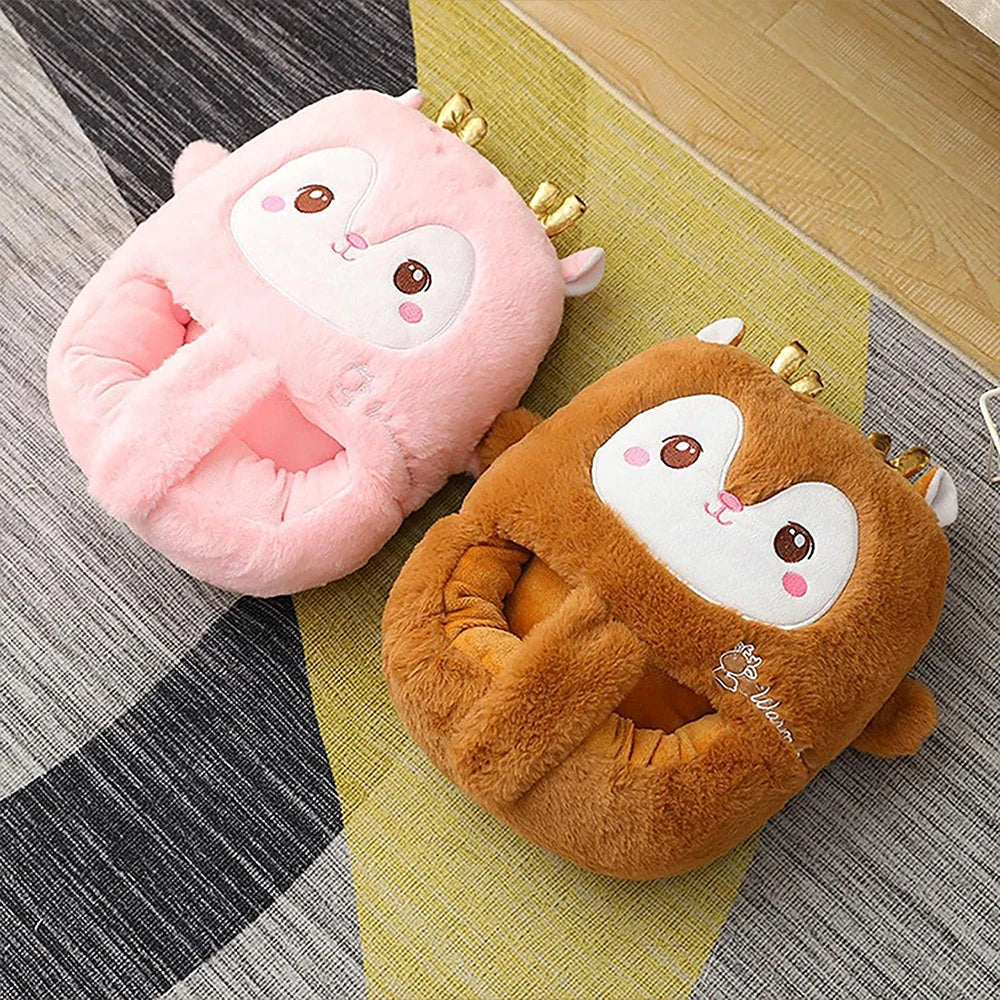 Christmas Foot Warmer Washable Cute Elk Shape Warms Slippers Winter Plush Warm Boots Shoe For Xmas Valentine's Day Gifts ShopOnlyDeal