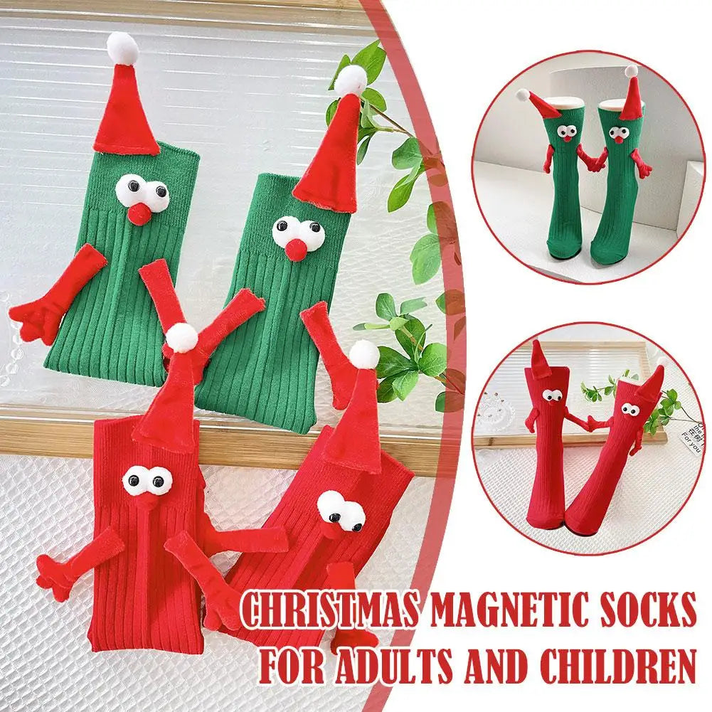 Christmas Magnetic Suction Hand In Hand Socks For Kids Adults Couple Unisex Holding Hands Socks Girls Harajuku Cute Xmas Socks Magnetic Socks For Christmas