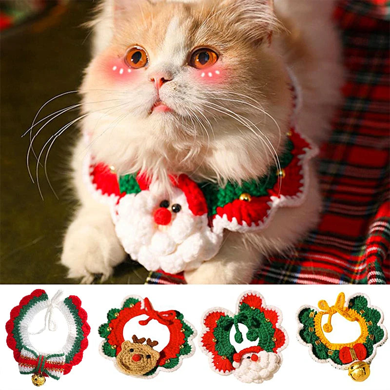 Christmas Pet Hand Woven Wool Collar for Cat and Dog Santa Claus Elk Pattern Cute Collar Tie Up Neck Ring New Year Pet Clothes ShopOnlyDeal