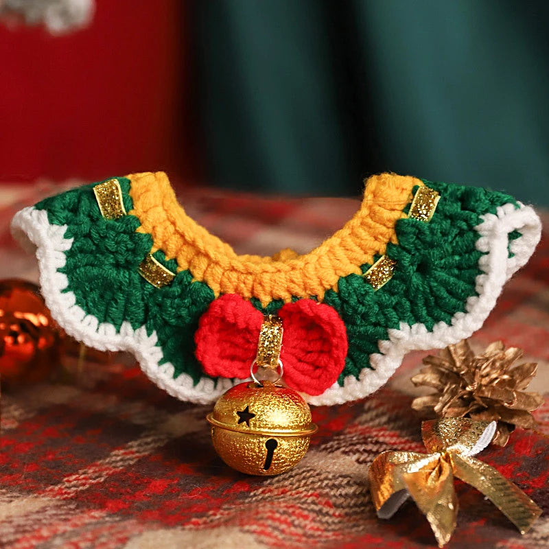 Christmas Pet Hand Woven Wool Collar for Cat and Dog Santa Claus Elk Pattern Cute Collar Tie Up Neck Ring New Year Pet Clothes ShopOnlyDeal