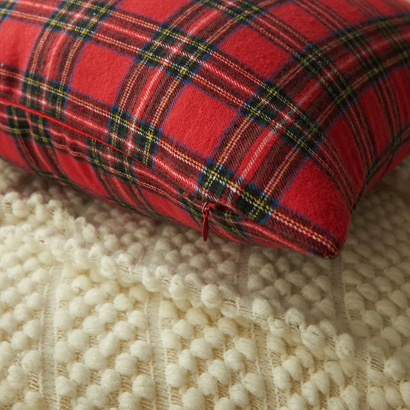 Christmas Embroidery Pillow Rectangle Cushion Cover Red Plaid Print White Letter  Case Xmas Home Textile Sofa Cushion Decoration ShopOnlyDeal