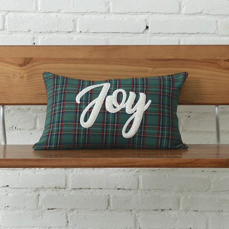 Christmas Rectangle Cushion Cover Red Plaid Print White Letter Embroidery Pillow Case Xmas Home Textile Sofa Cushion Decoration ShopOnlyDeal