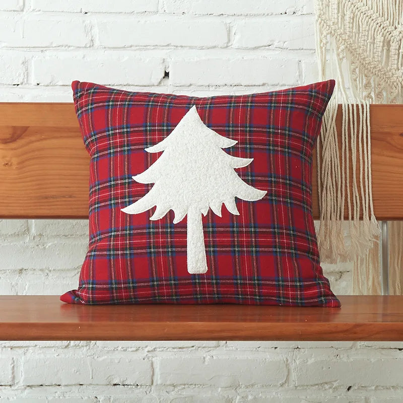 Christmas Embroidery Pillow Rectangle Cushion Cover Red Plaid Print White Letter  Case Xmas Home Textile Sofa Cushion Decoration ShopOnlyDeal