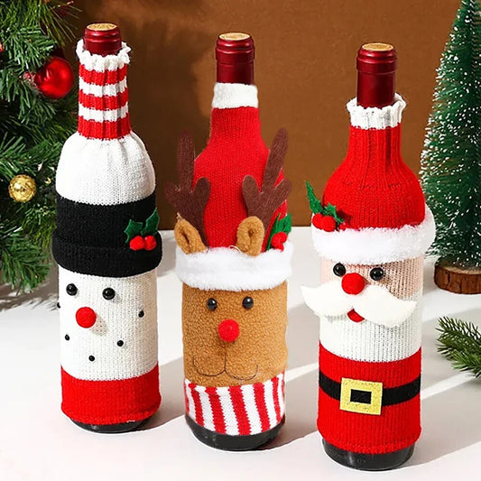 Christmas Wine Bottle Cover Set Santa Snowman Woven Wine Bottle Bags For Christmas Party Dinner Table Decorations New Year Gifts ShopOnlyDeal
