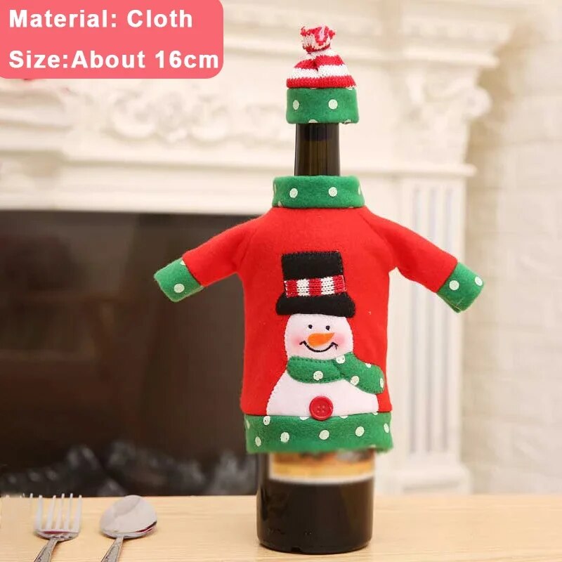 Christmas Wine Bottle Cover Set Santa Snowman Woven Wine Bottle Bags For Christmas Party Dinner Table Decorations New Year Gifts ShopOnlyDeal