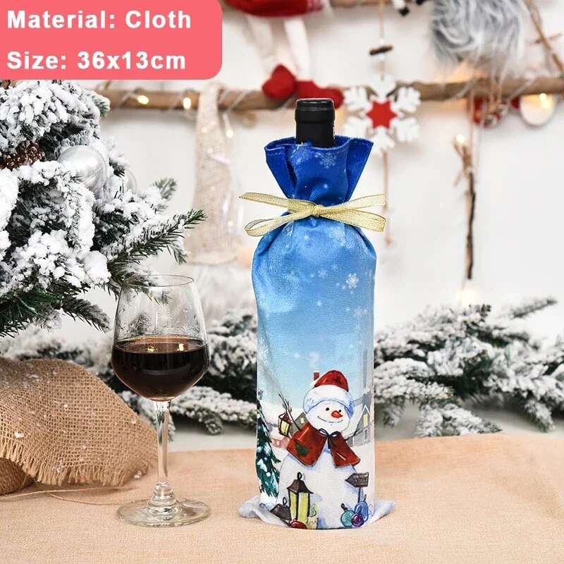 Christmas Wine Bottle Cover Set Santa Snowman Woven Wine Bottle Bags For Christmas Party Dinner Table Decorations New Year Gifts ShopOnlyDeal