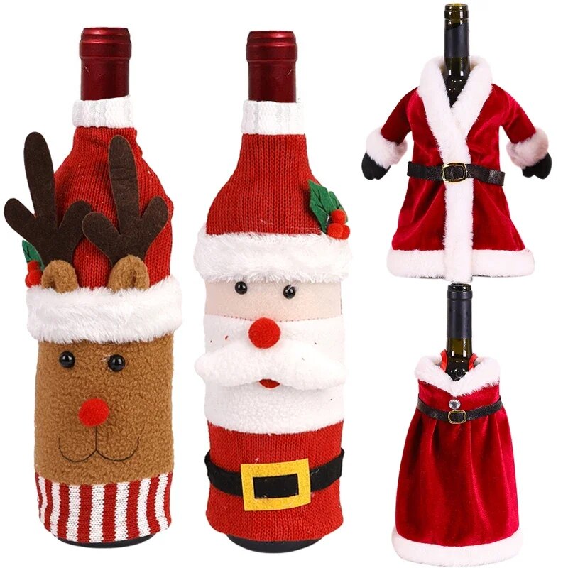 Christmas Wine Bottle Cover Set Santa Snowman Woven Wine Bottle Bags For Christmas Party Dinner Table Decorations New Year Gifts ShopOnlyDeal