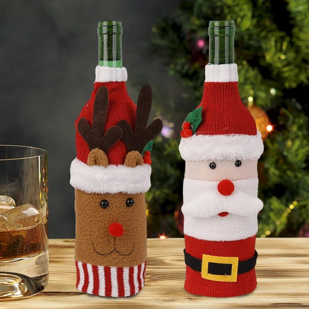 Christmas Wine Bottle Cover Set Santa Snowman Woven Wine Bottle Bags For Christmas Party Dinner Table Decorations New Year Gifts ShopOnlyDeal