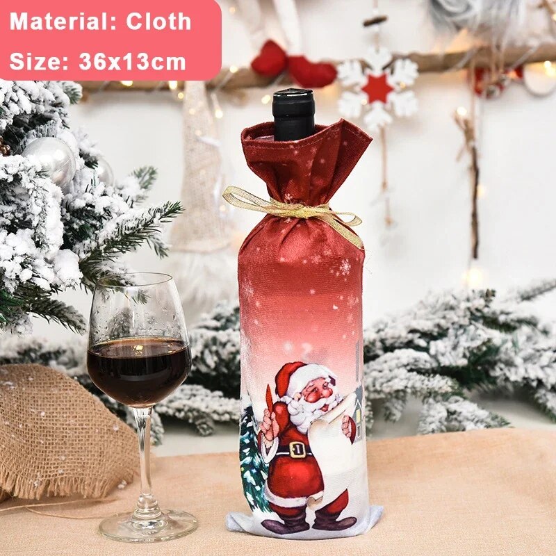 Christmas Wine Bottle Cover Set Santa Snowman Woven Wine Bottle Bags For Christmas Party Dinner Table Decorations New Year Gifts ShopOnlyDeal