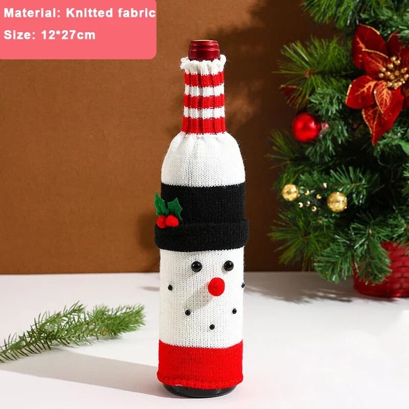 Christmas Wine Bottle Cover Set Santa Snowman Woven Wine Bottle Bags For Christmas Party Dinner Table Decorations New Year Gifts ShopOnlyDeal