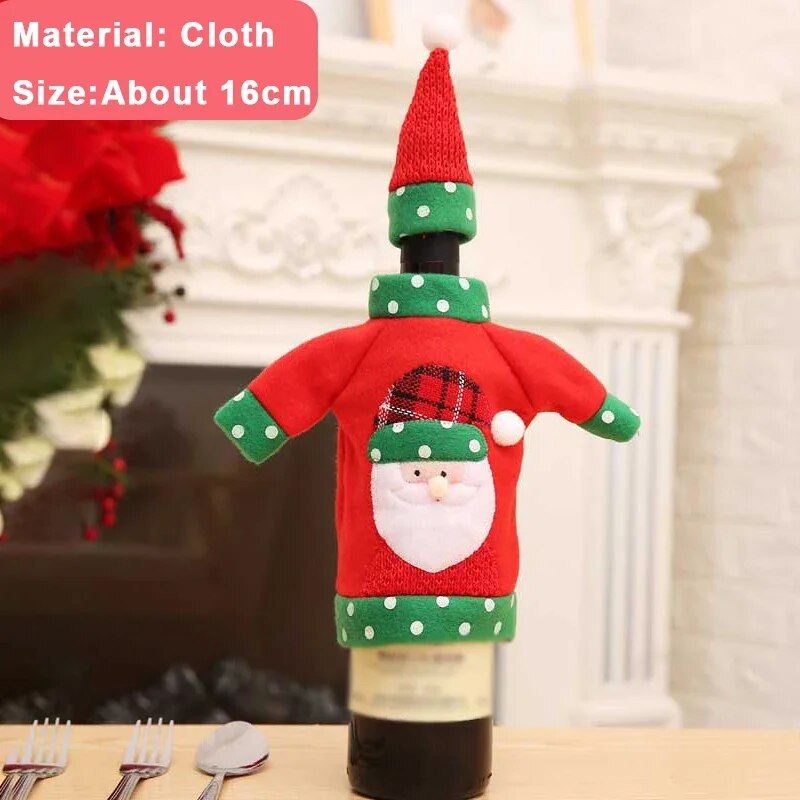 Christmas Wine Bottle Cover Set Santa Snowman Woven Wine Bottle Bags For Christmas Party Dinner Table Decorations New Year Gifts ShopOnlyDeal