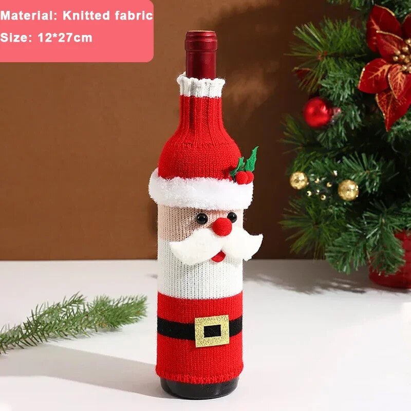 Christmas Wine Bottle Cover Set Santa Snowman Woven Wine Bottle Bags For Christmas Party Dinner Table Decorations New Year Gifts ShopOnlyDeal