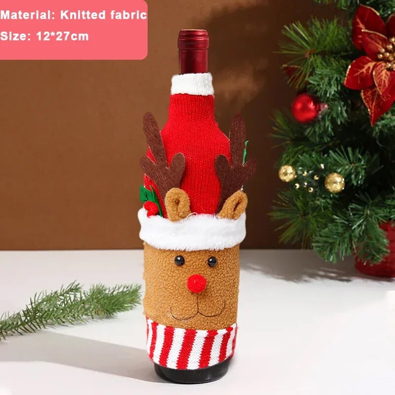 Christmas Wine Bottle Cover Set Santa Snowman Woven Wine Bottle Bags For Christmas Party Dinner Table Decorations New Year Gifts ShopOnlyDeal